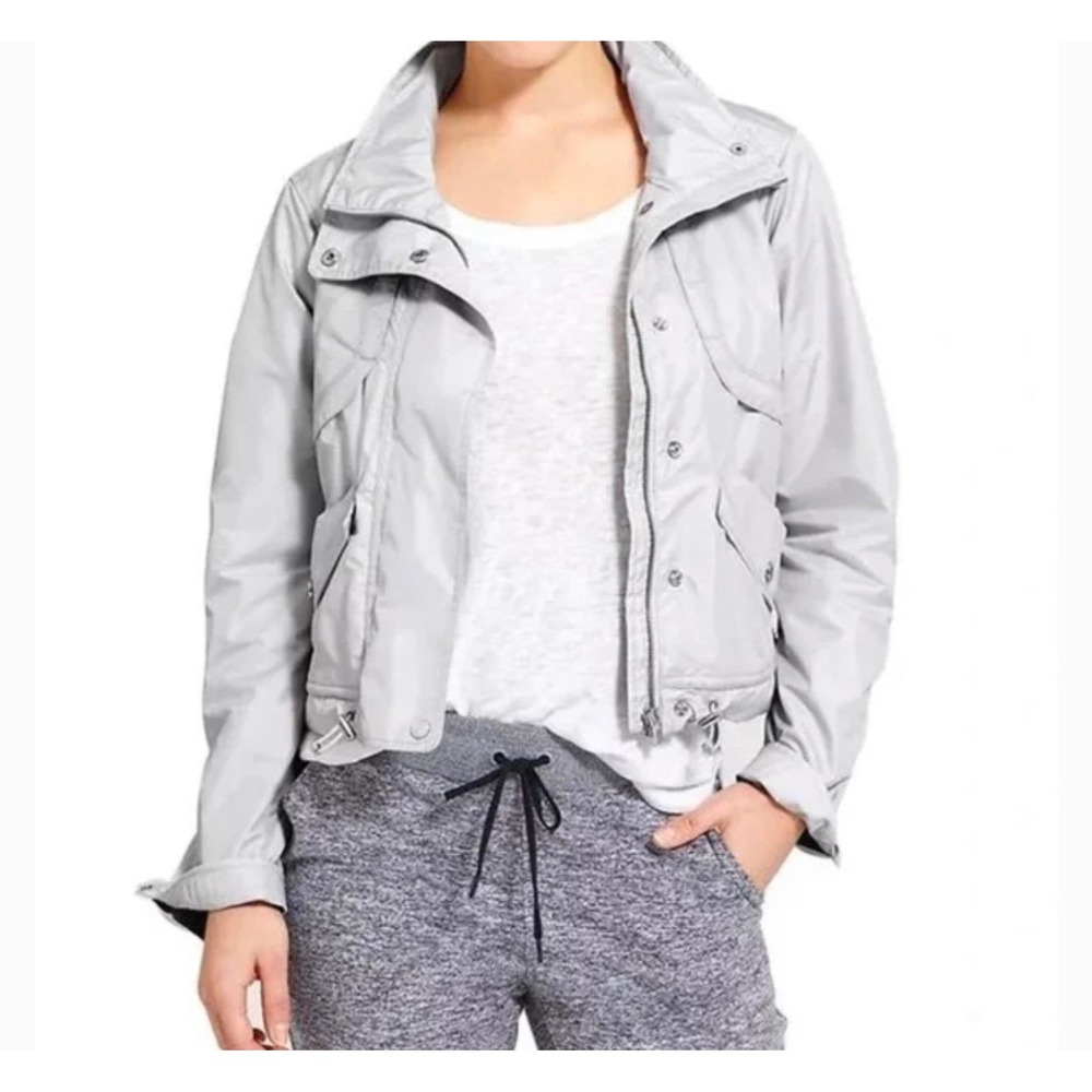 Athleta Journey Gray Silver Cropped Full Zip Utility Jacket Women's Size Small